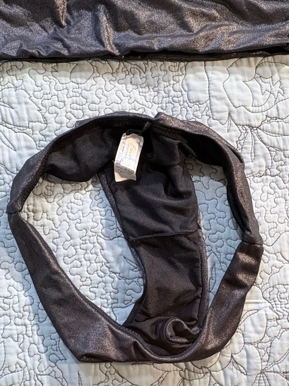 Envya Black Shimmer Strapless Bandeau Bikini Set Cheeky High Cut Bottoms Sz S💚